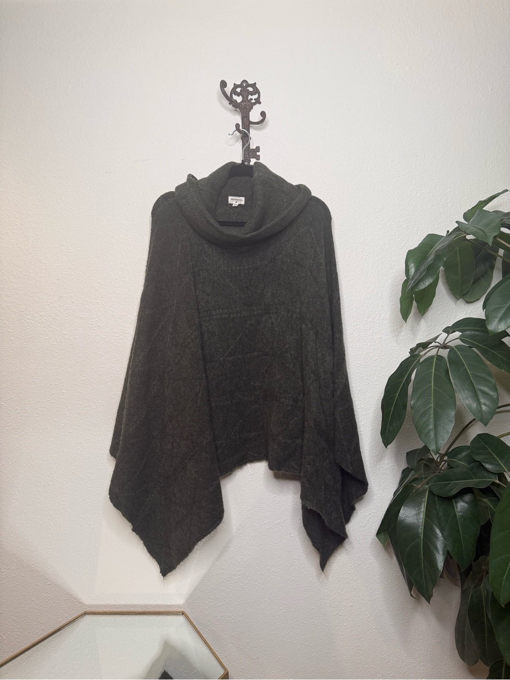 Cost Plus World Market Dark Olive Green Knit Cowl Neck Poncho Sweater (one size)